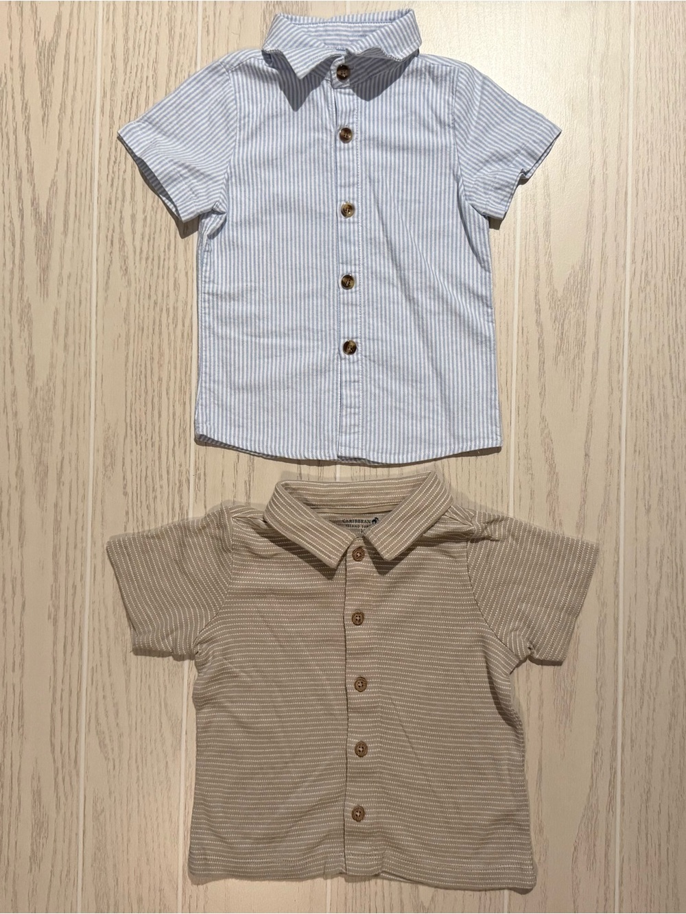 Boys 3T Button Down Shirt Bundle Blue Beige Striped 2pc Like New